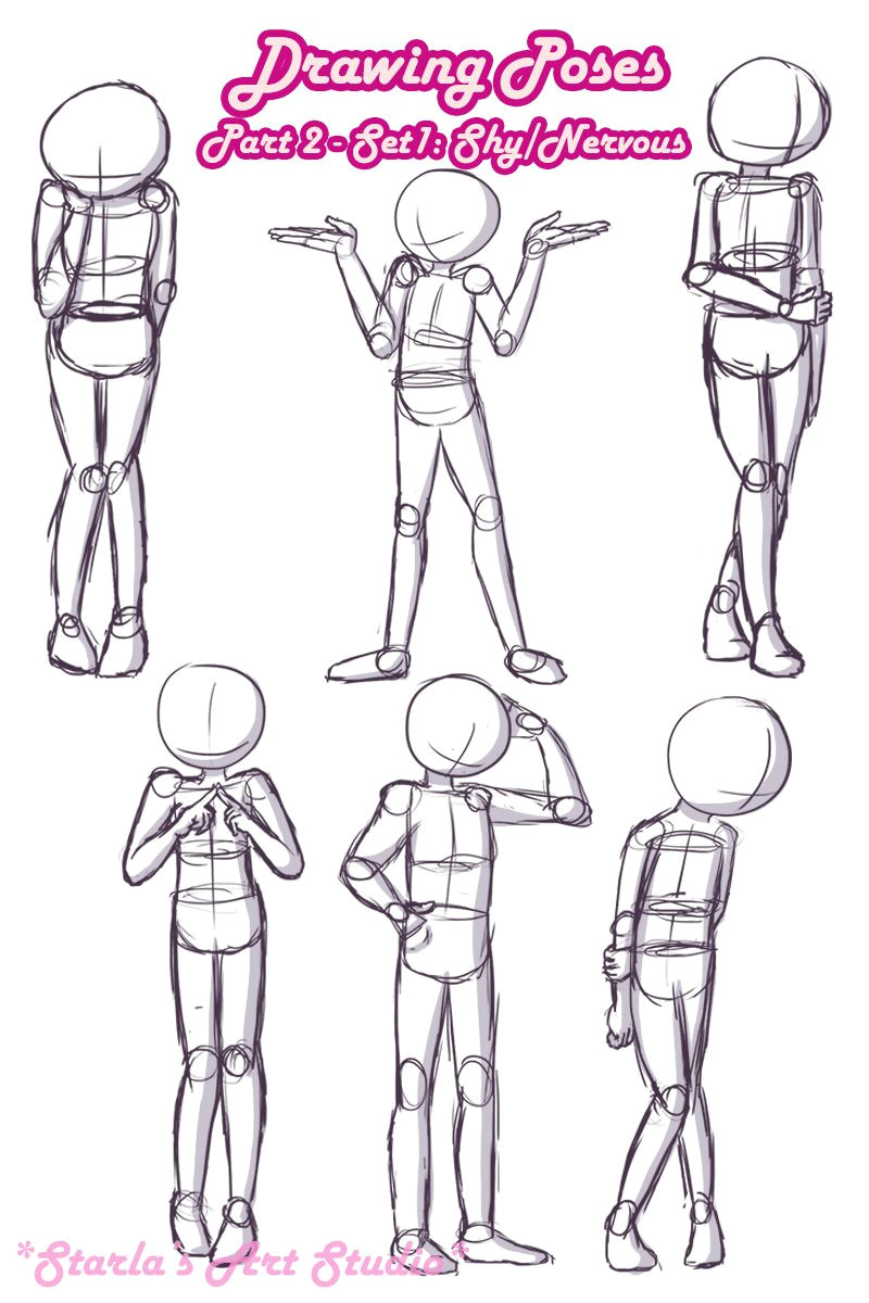 shy poses here is a quick reference page for shy or nervous poses for more tips visit the video linked to this pin drawn by starla s art studio yt