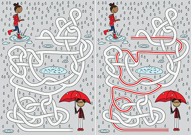 rainy day maze illustration