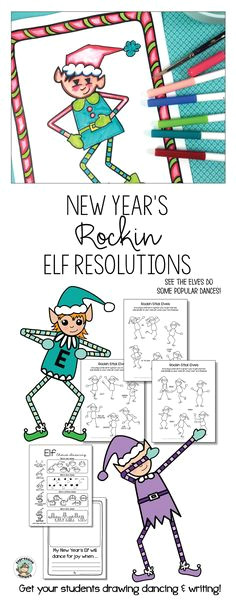 new year s resolution writing dancing elf drawing
