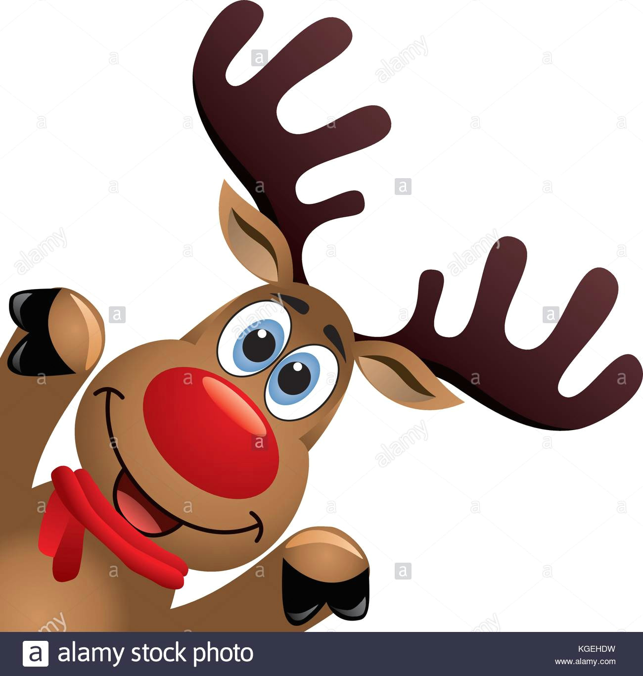 vector xmas drawing of funny red nosed reindeer christmas card illustration cartoon rudolph deer