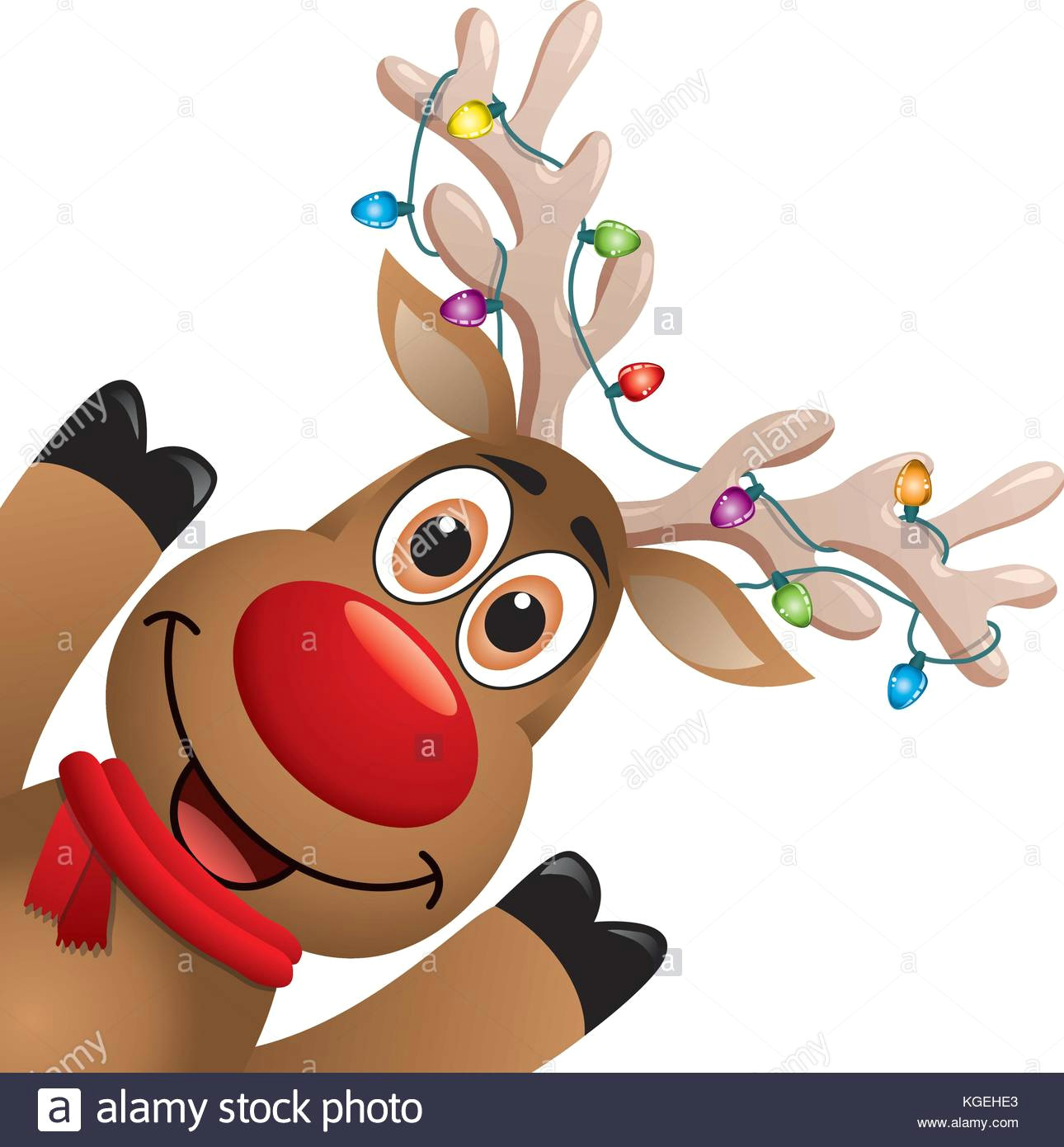 vector xmas drawing of funny red nosed reindeer christmas card illustration cartoon rudolph deer