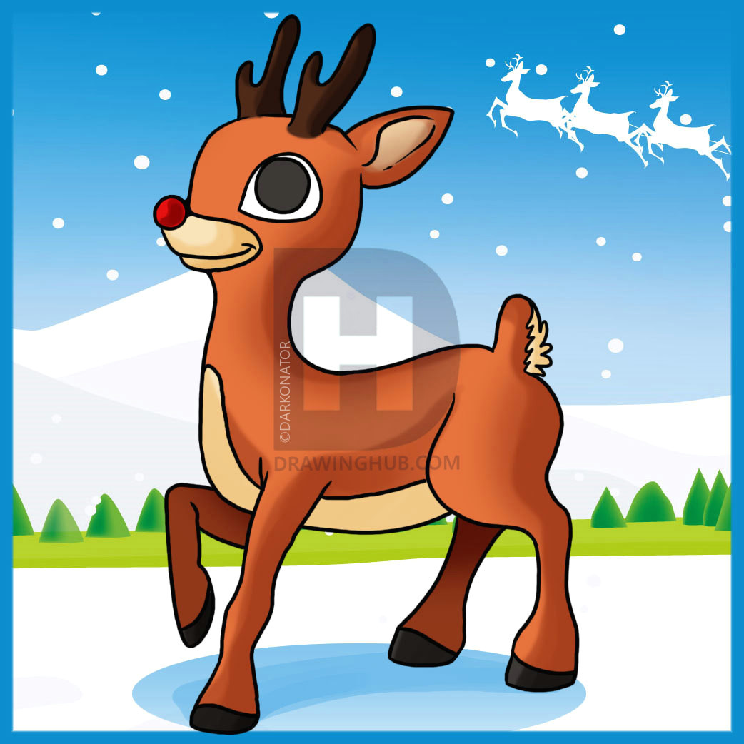 Cartoon Drawing Rudolph Red Nosed Reindeer How to Draw Rudolph the Red Nosed Reindeer Step by Step Drawing
