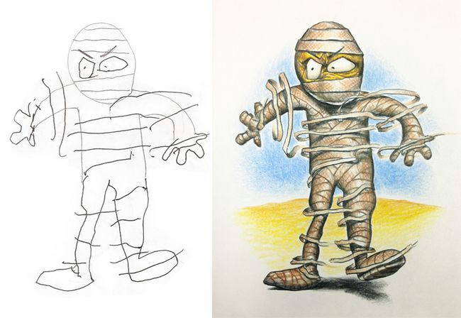 Cartoon Drawing Rules Artist Dad Delightfully Colorizes His Kids Whimsical Drawings Art