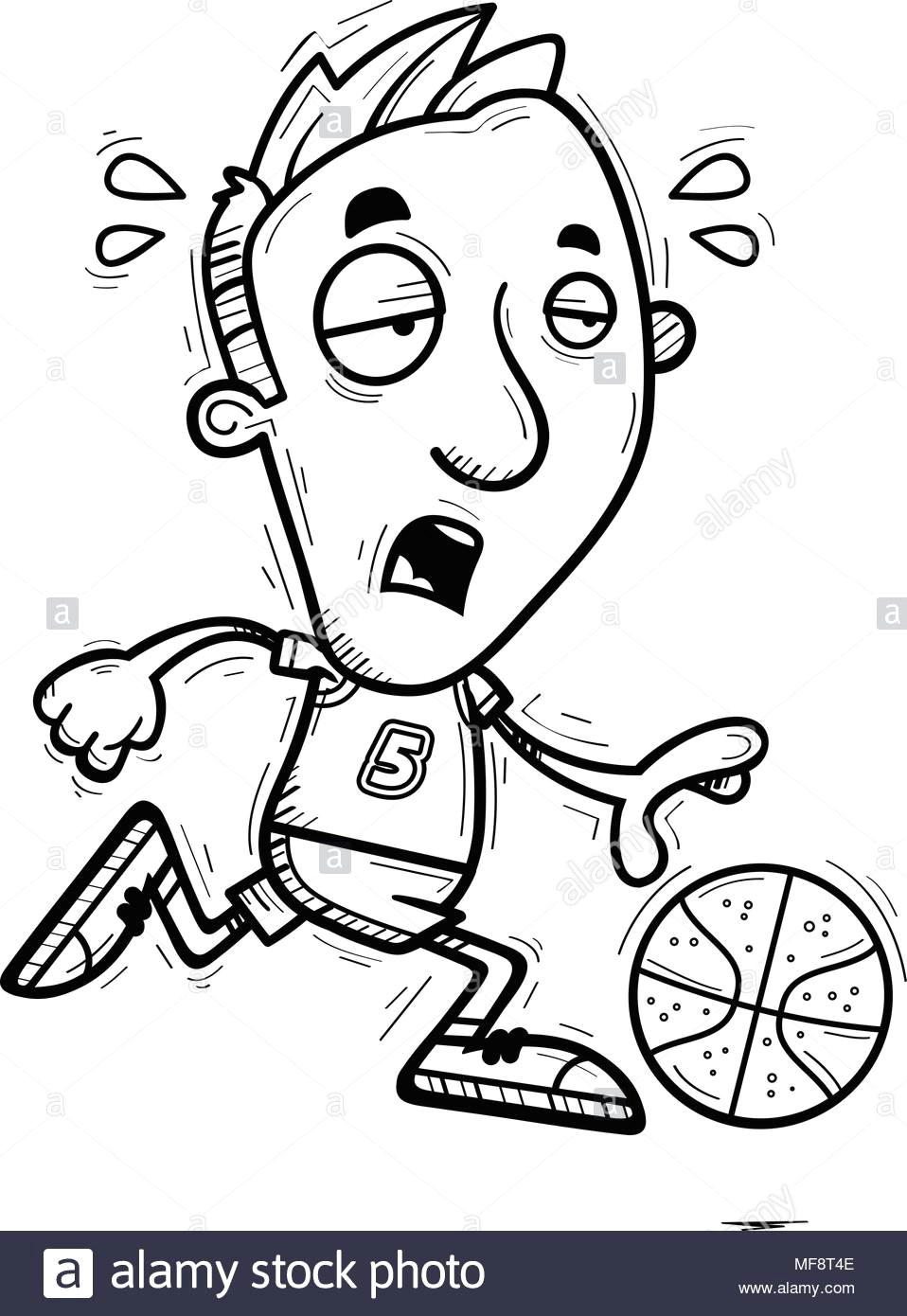 a cartoon illustration of a man basketball player running and looking exhausted