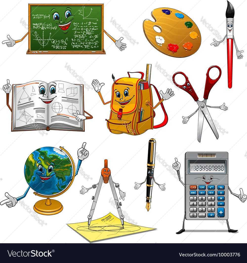 back to school items cartoon characters vector image