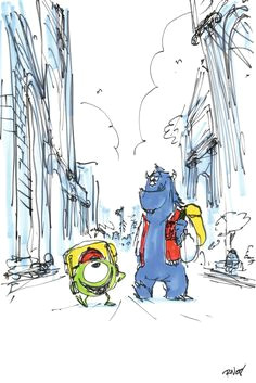 monsters university concept art mike and sully heading to school