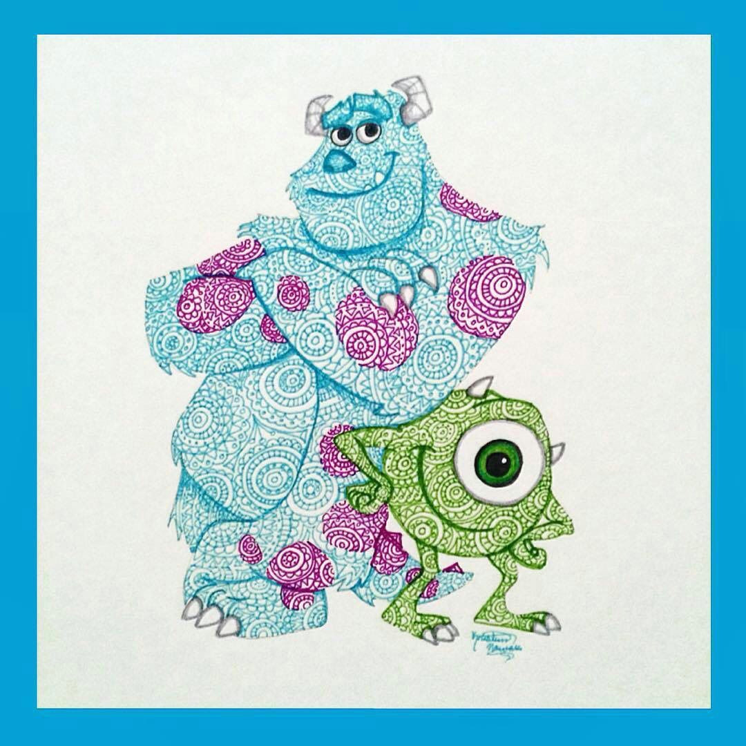 monsters inc disney drawings cartoon drawings cool drawings disney doodles mandala drawing