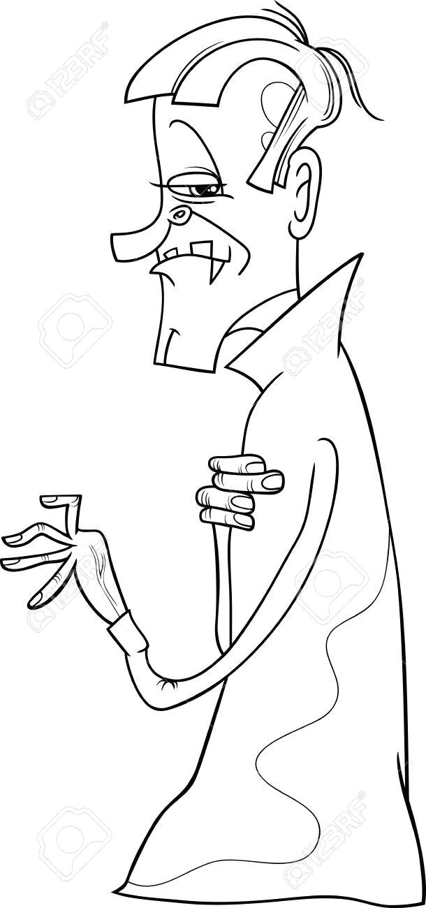 black and white cartoon illustration of scary vampire or count dracula for coloring book stock vector