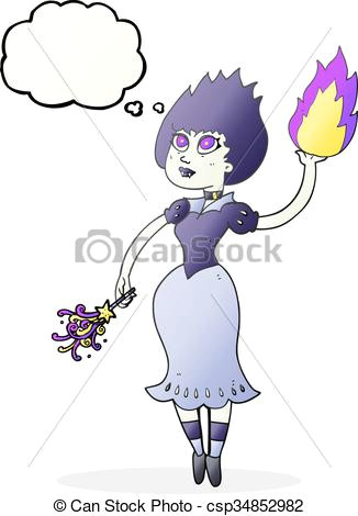 thought bubble cartoon vampire girl casting fireball csp34852982