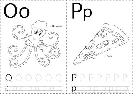 52150350 cartoon krake und pizza alphabet tracing arbeitsblatt schreiben az malbuch und lernspiel fur kinder