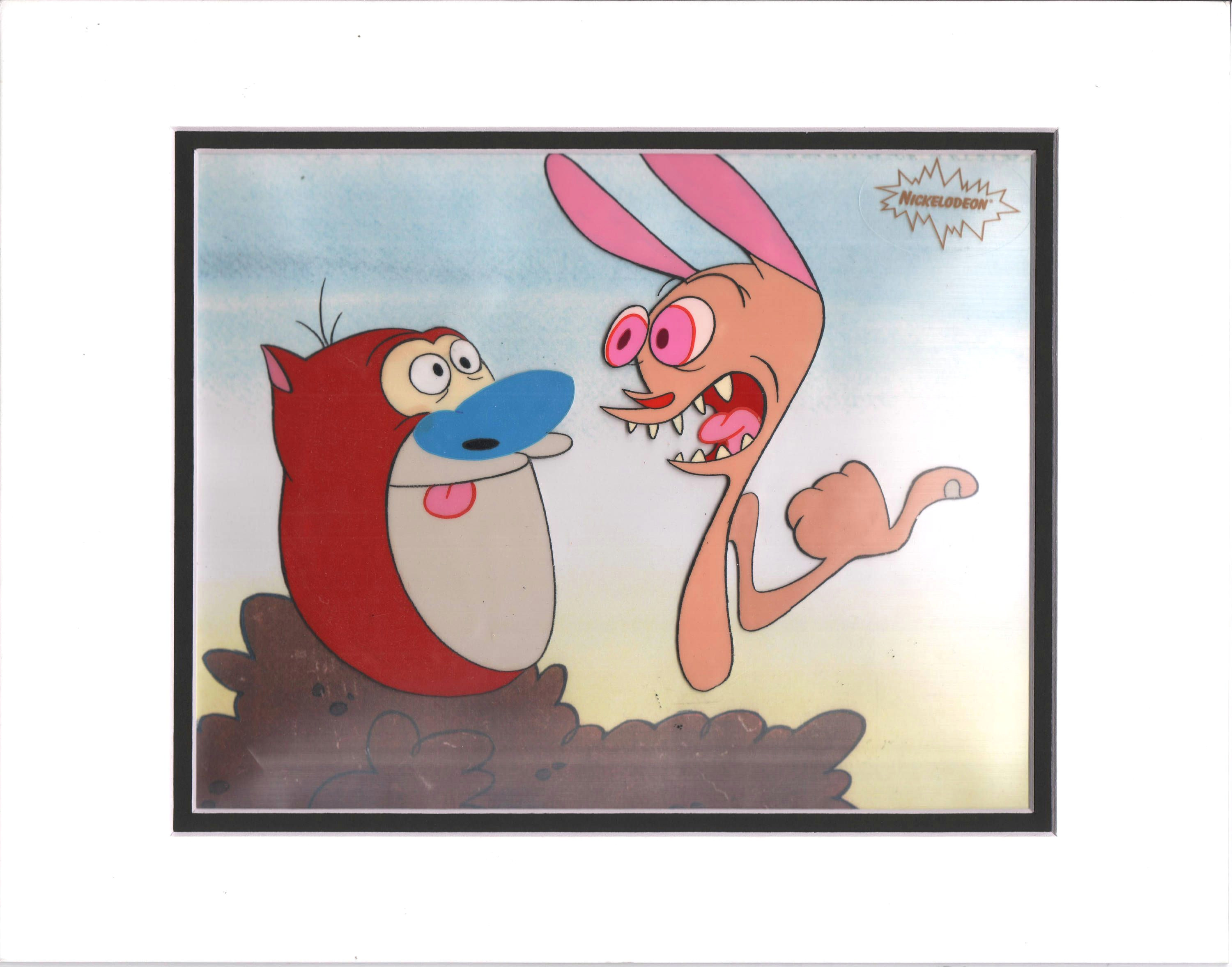 ren and stimpy show original production cel with print background nickelodeon seal and coa sc by charlesscottgallery on etsy