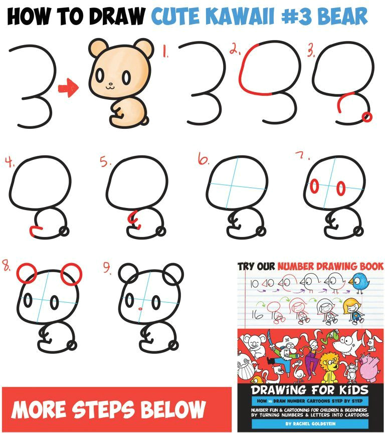 how to draw cute chibi kawaii characters with number 3 shapes easy step by step drawing tutorial for kids and beginners