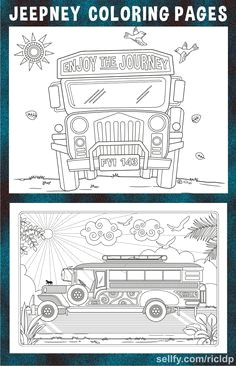 2 designs jeepney coloring pages jeepney doodle philippines cartoon
