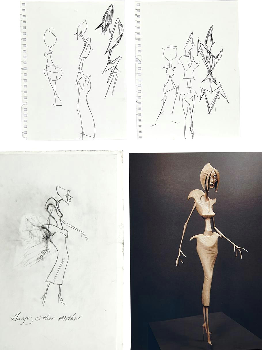 concept drawings of the evil other mother drawn by the film s director henry selick two of the concept artwork pieces of the body of evil other mother are