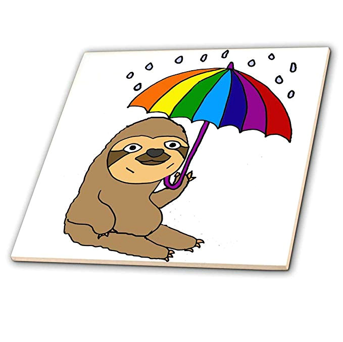 amazon com 3drose all smiles art animals funny cute sloth with rainbow umbrella cartoon 8 inch glass tile ct 273491 7 home kitchen