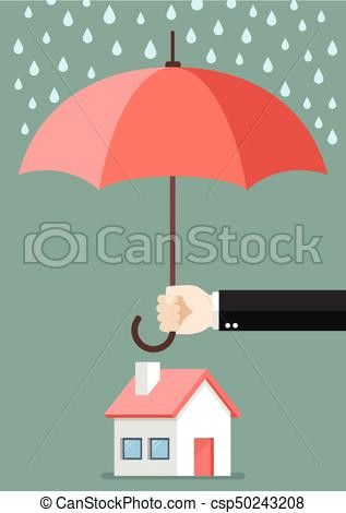 hand holding an umbrella protecting house csp50243208