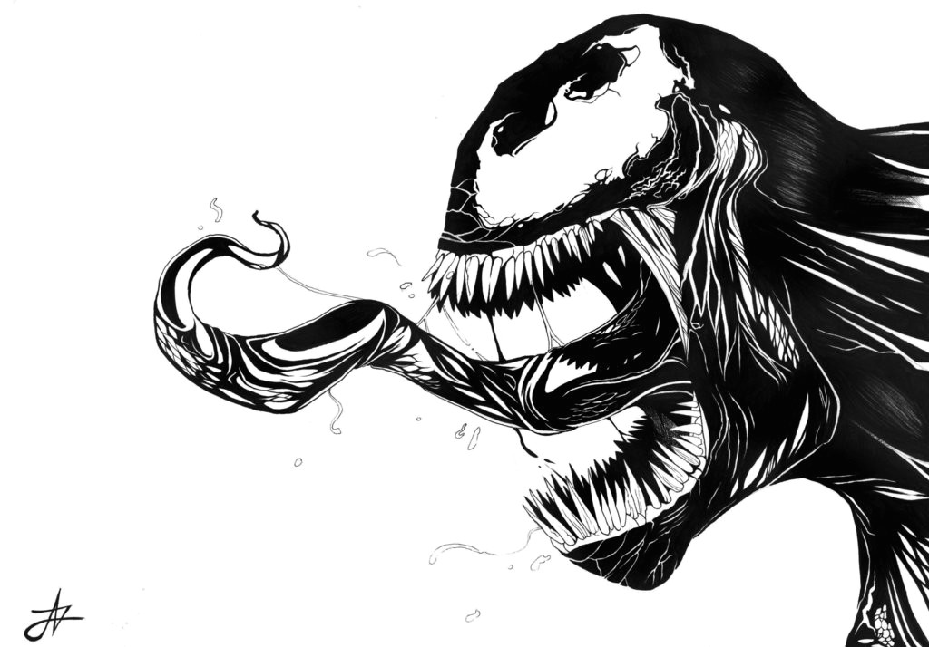 venom drawing black and white 1024x714