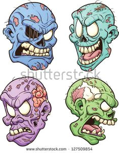 evil zombie heads vector clip art illustration with simple gradients each in a separate layer for easy editing