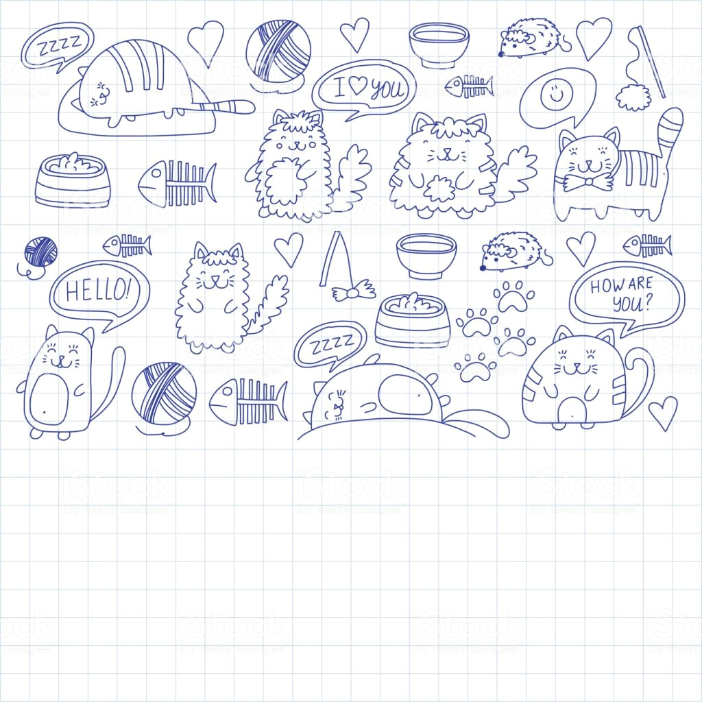 cute kittens cat icons kids drawing children drawing doodle domestic cats for veterinary cattery