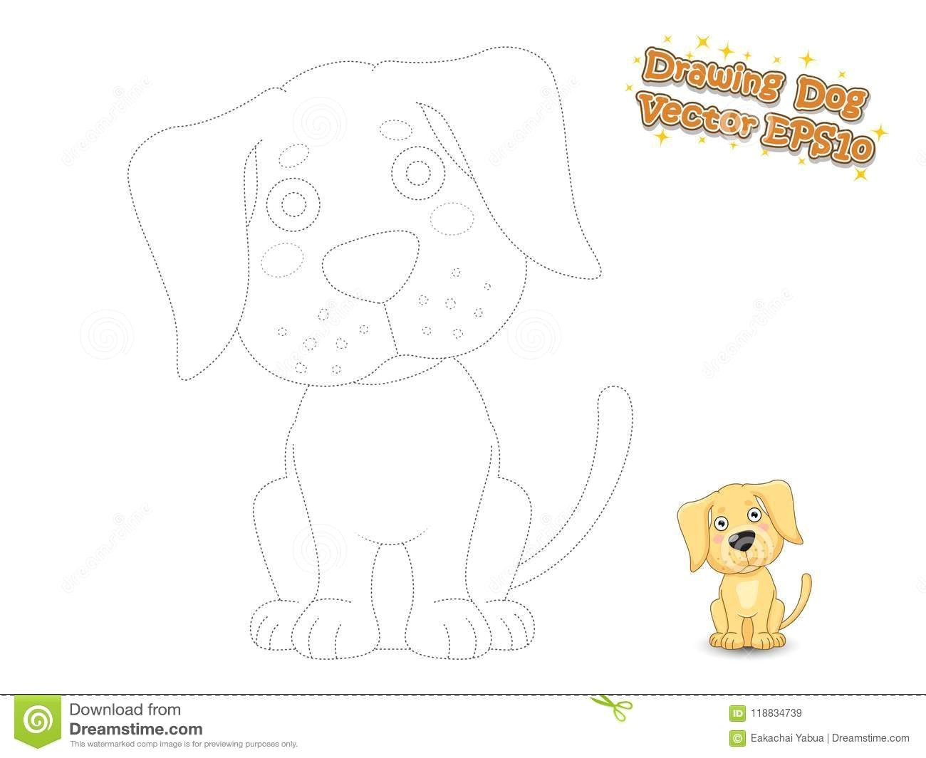 drawing and coloring cute cartoon dog puppy labrador educational game for kids vector illustration