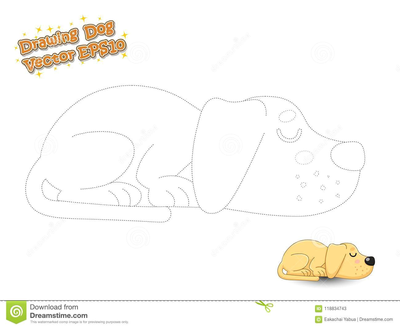 drawing and coloring cute cartoon dog puppy labrador educational game for kids vector illustration