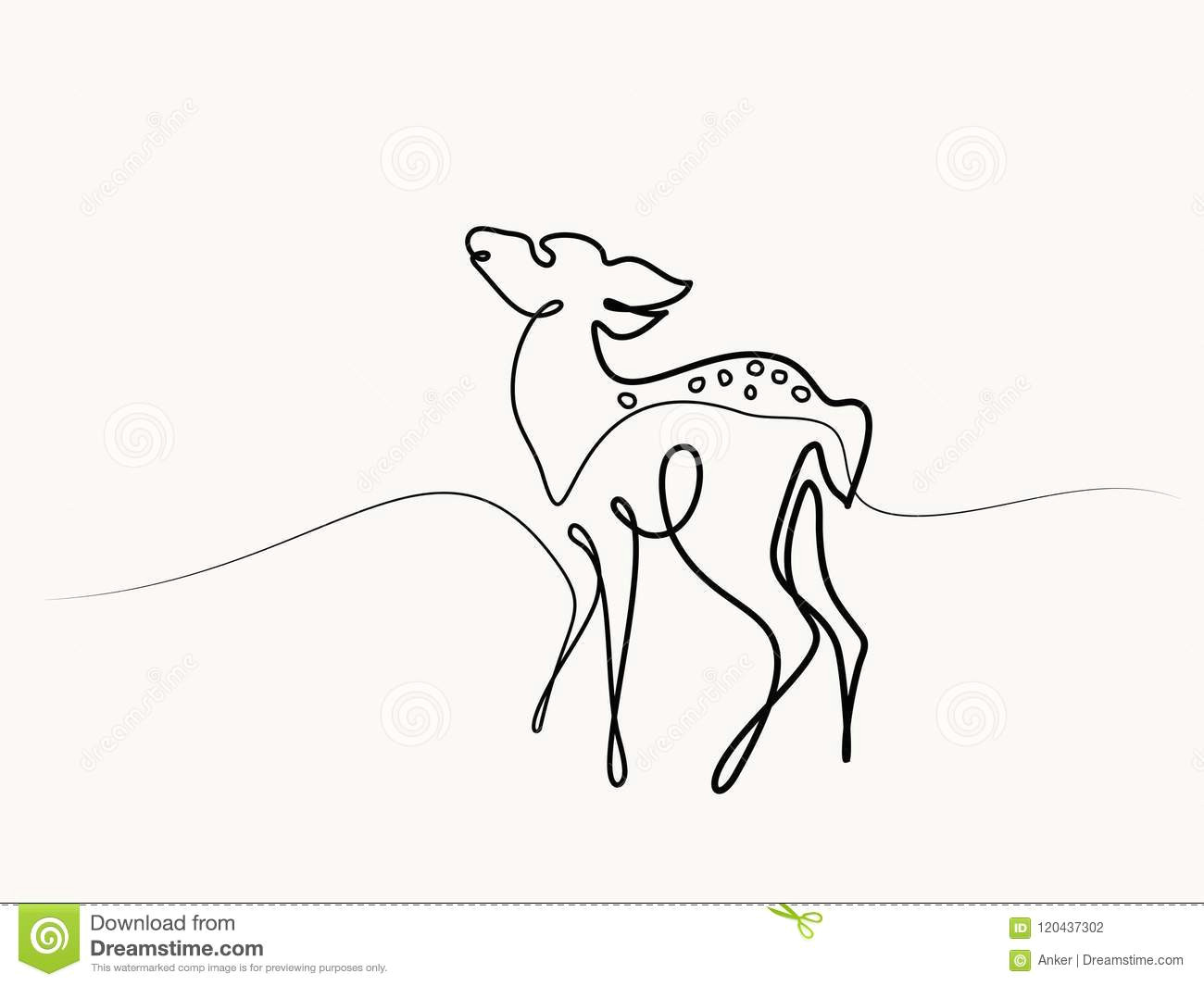 continuous line drawing funny roe deer fawn cub baby vector illustration concept for logo card banner poster flyer