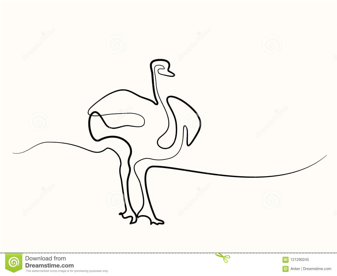 continuous line drawing ostrich walking symbol logo of the ostrich vector illustration