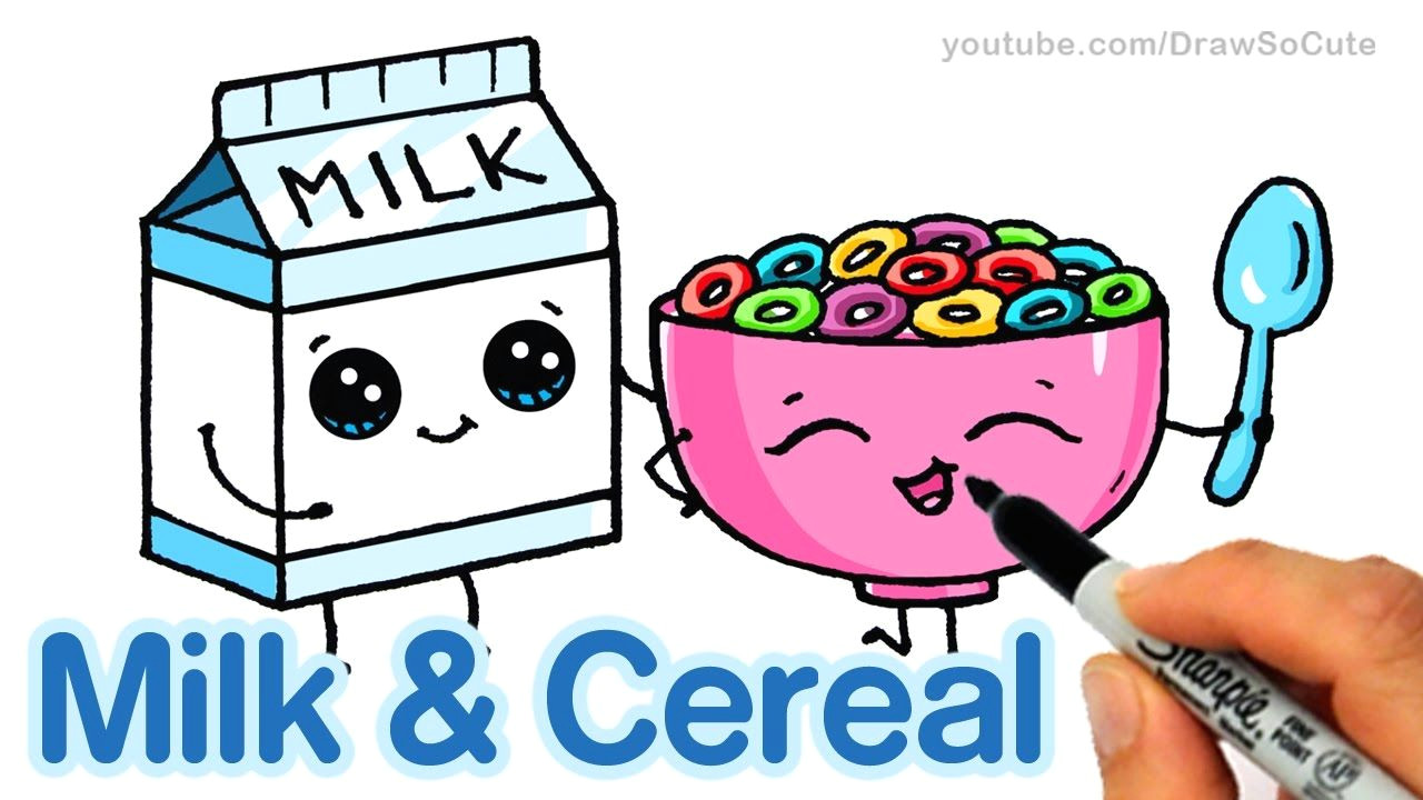 how to draw milk and cereal step by step cute and easy cartoon food