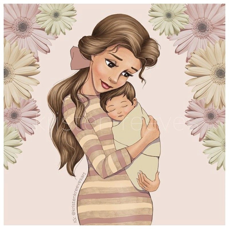 artist illustrates disney princesses as new moms the results are happily ever after