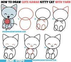 how to draw cute kawaii kitten cat playing with yarn easy step by step drawing