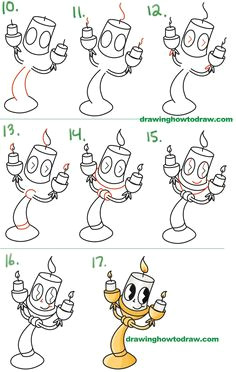 how to draw lumiere cute kawaii chibi from beauty and the beast easy step by step drawing tutorial for kids