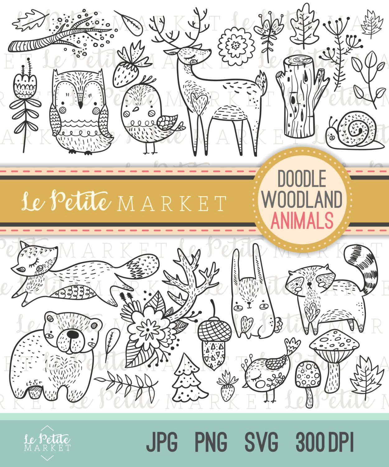 cute doodle woodland creature clipart forest animal clipart