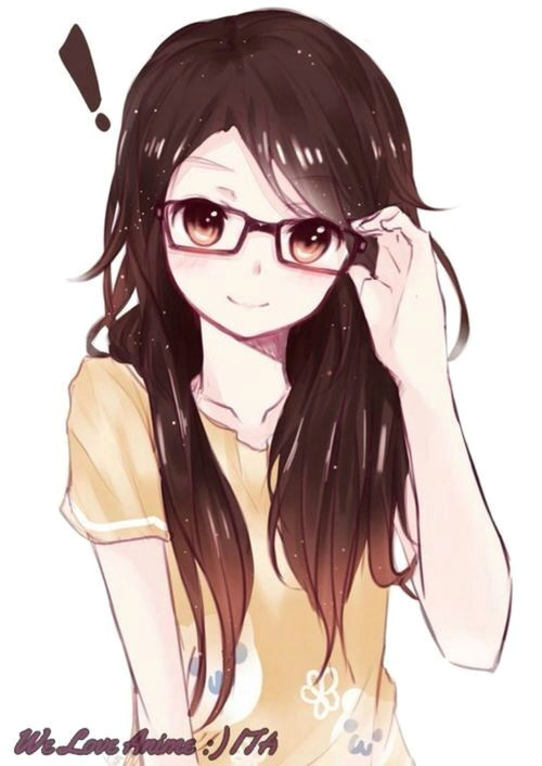 anime girl with glasses brown eyes and brown hair