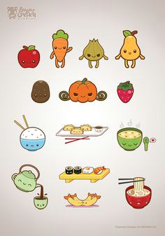 cute food illustration set