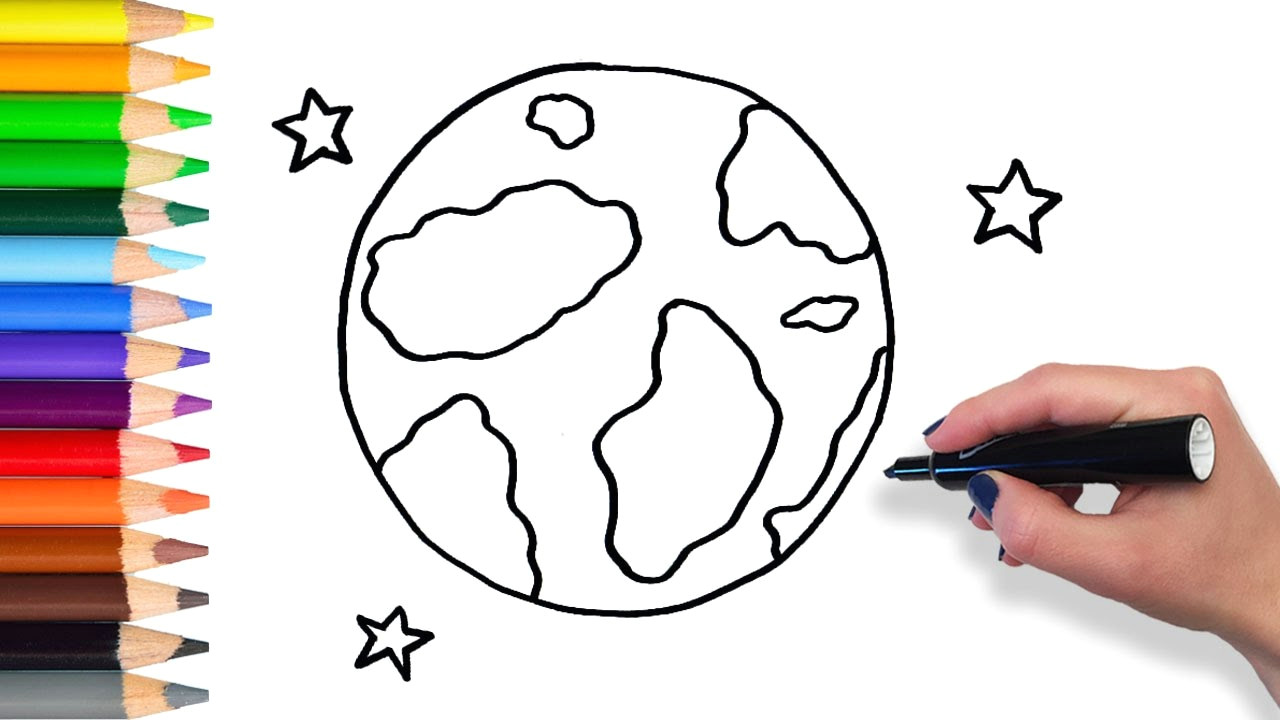 learn how to draw earth and stars teach drawing for kids and toddlers coloring page video kiki colors