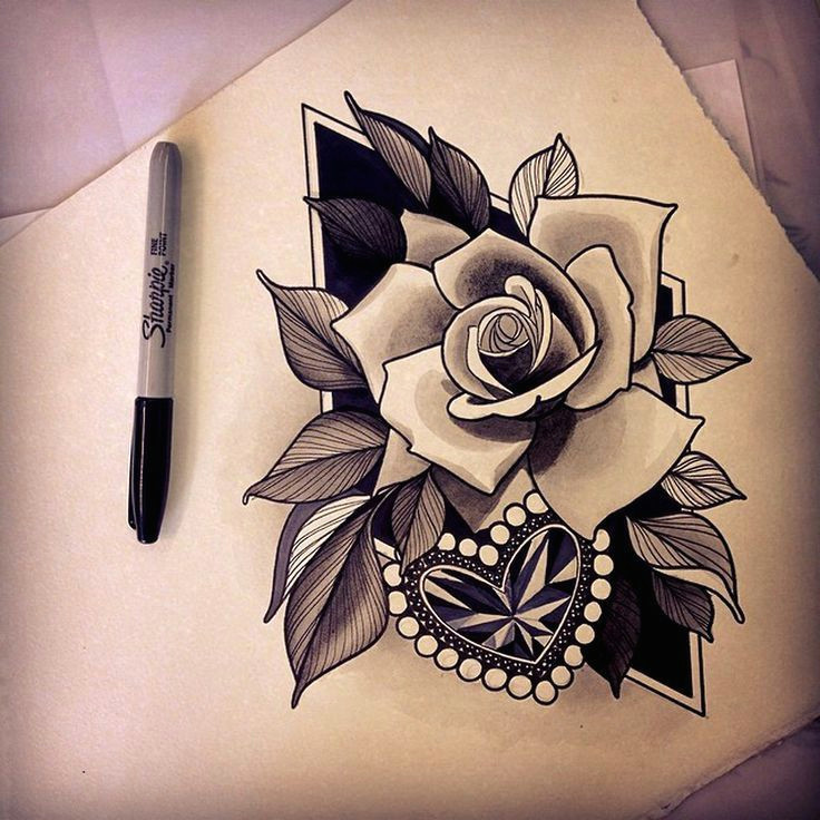 traditional roses and heart tattoos real photo pictures images and