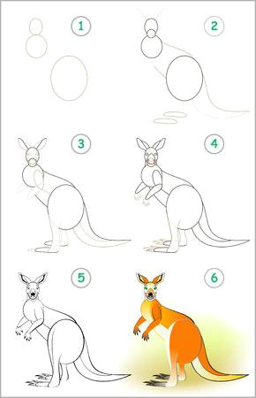 page shows how to learn step by step to draw a cute kangaroo developing children