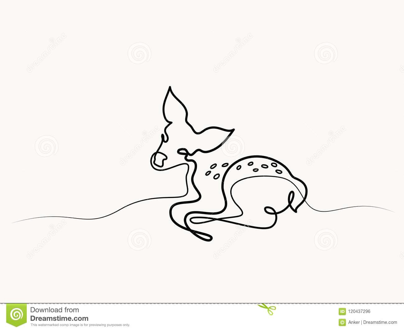 continuous line drawing funny roe deer fawn cub baby vector illustration concept for logo card banner poster flyer