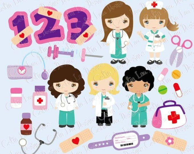 cute girls nurse and doctor clipart career clipart doctor kids nurse kids birthday numbers numeral clipart instant download cg143