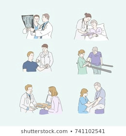 hospital people doctors and nurses help patient hand drawn realistic illustrations vector doodle design