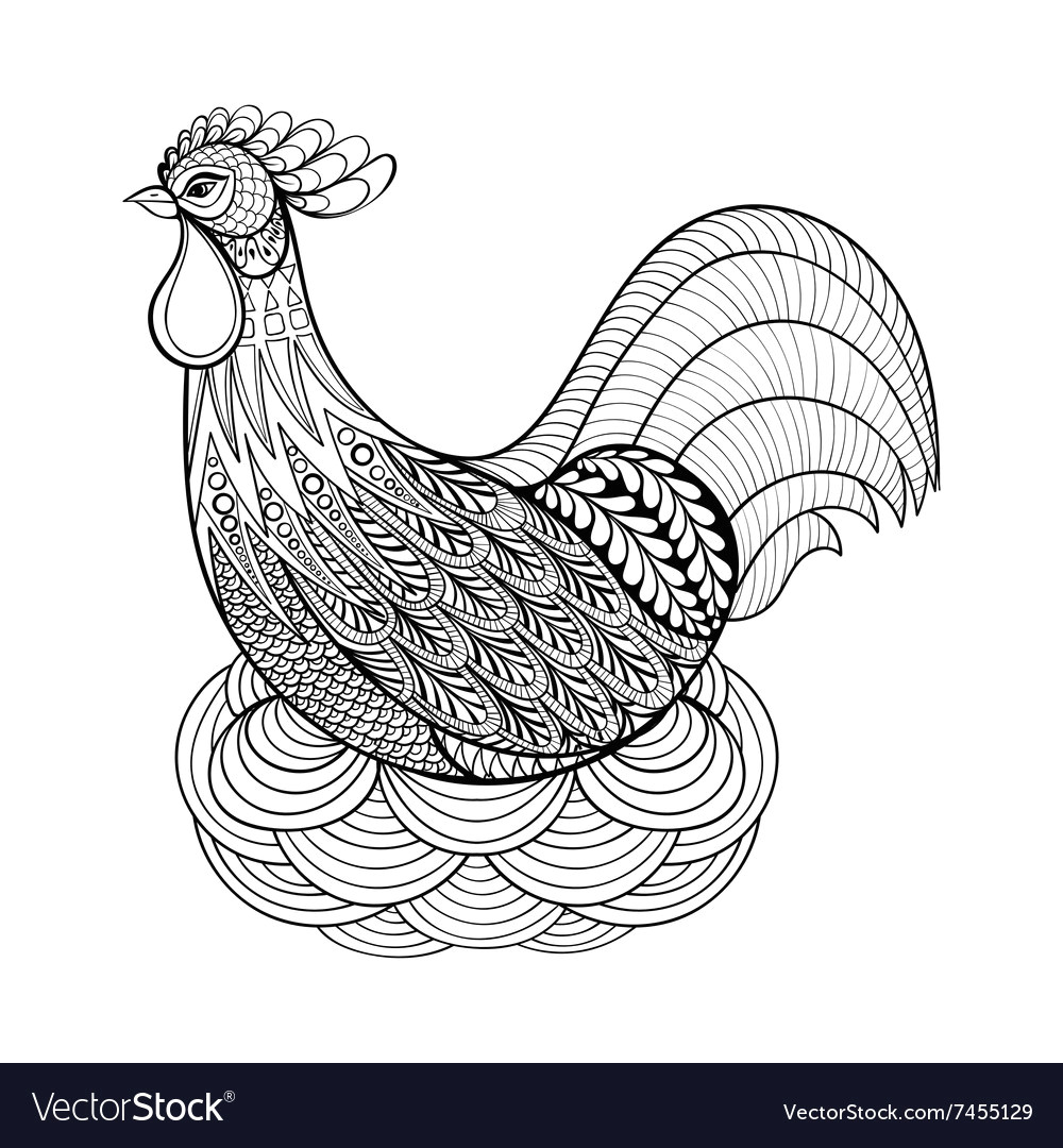 hand drawing chicken in nest for adult anti stress vector 7455129 jpg