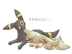 my umbreon has two kids now with his wife espeon v pokemon fan art