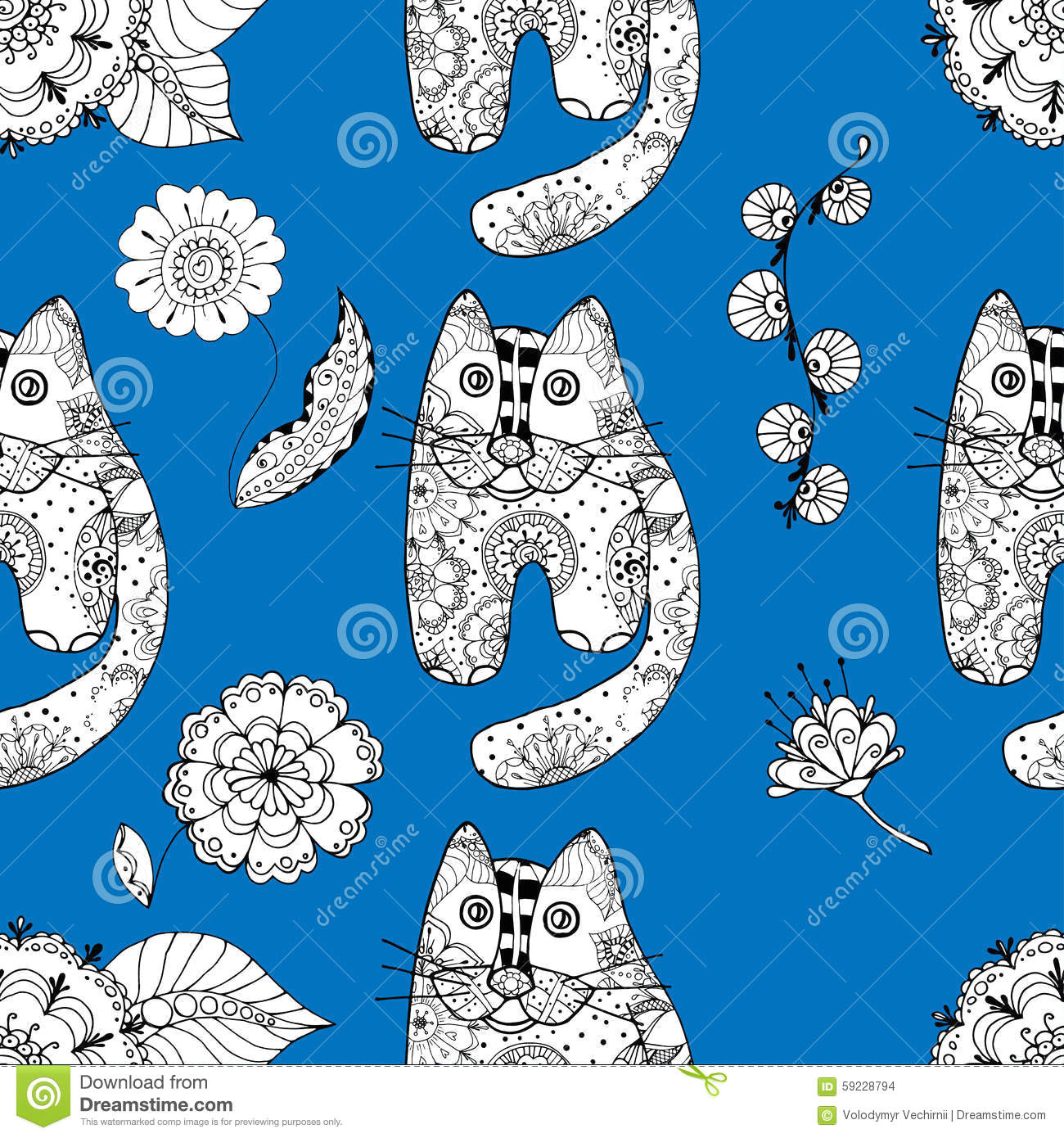 seamless pattern with cute cats vector illustration