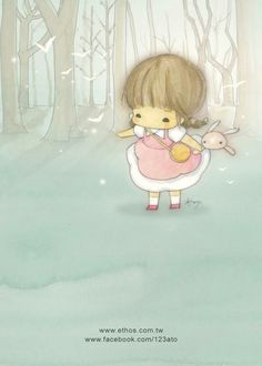 amy tim super cute kawaii and whimsical girl and bunny cartoon illustration