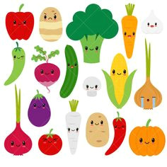 kawaii vegetables cute vegetable clipart happy veggies