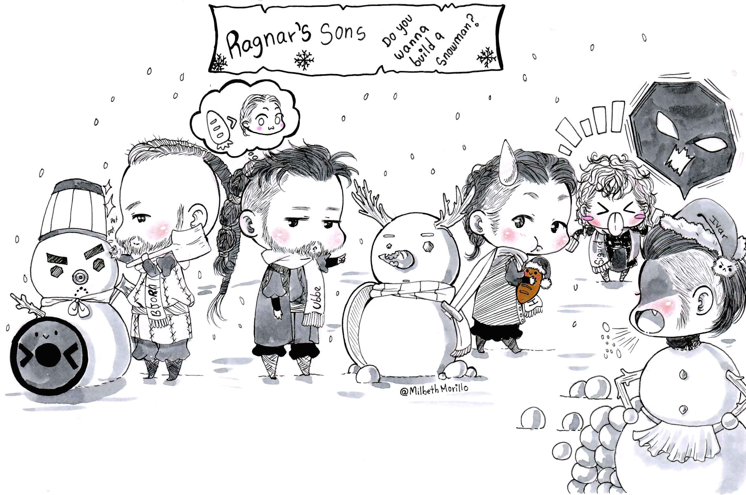 fanart drawing inkdrawing illustration snowman chibi kawaii cute vikings ragnarssons bjorn hvitserk sigurd ubbe ivar ink vikingos artist