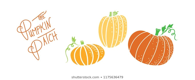 pumpkin vector design in cute orange striped halloween or autumn design with green stems leaves and