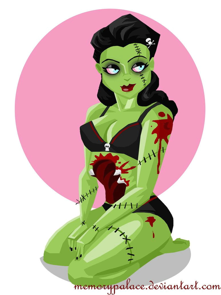 zombella cute zombie frankenstein pinup girl art by memorypalace