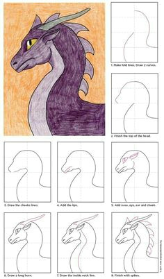 art projects for kids draw a purple dragon head