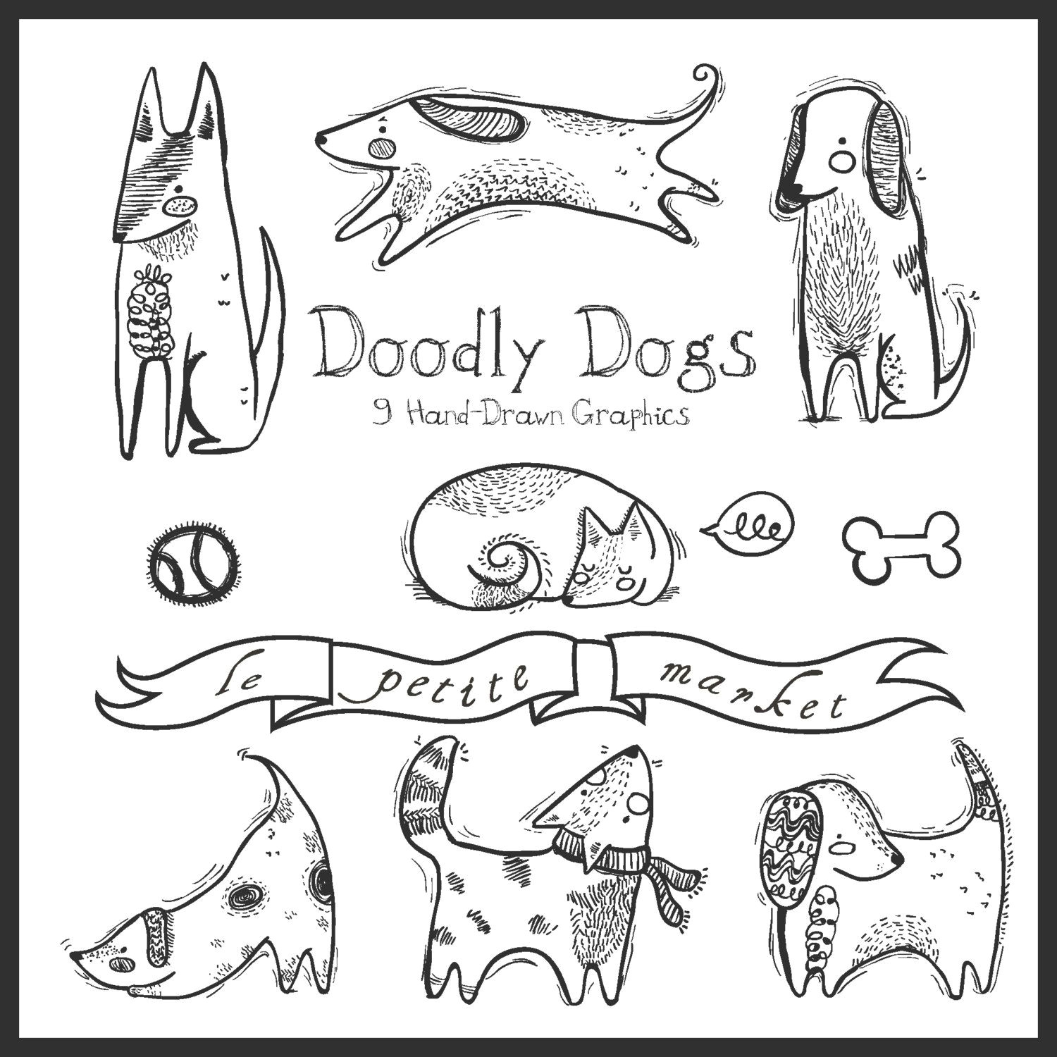 doodly cute dog clipart dog illustration hand drawn dog